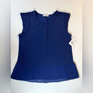 89TH & Madison Women's Top Size L Short Sleeve Navy Blue V Neck